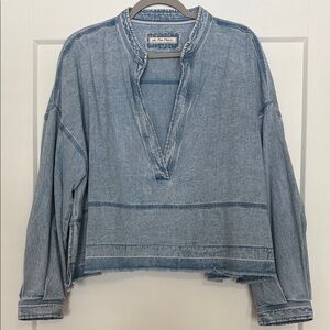 We The Free Denim V-Neck Top in Light Blue